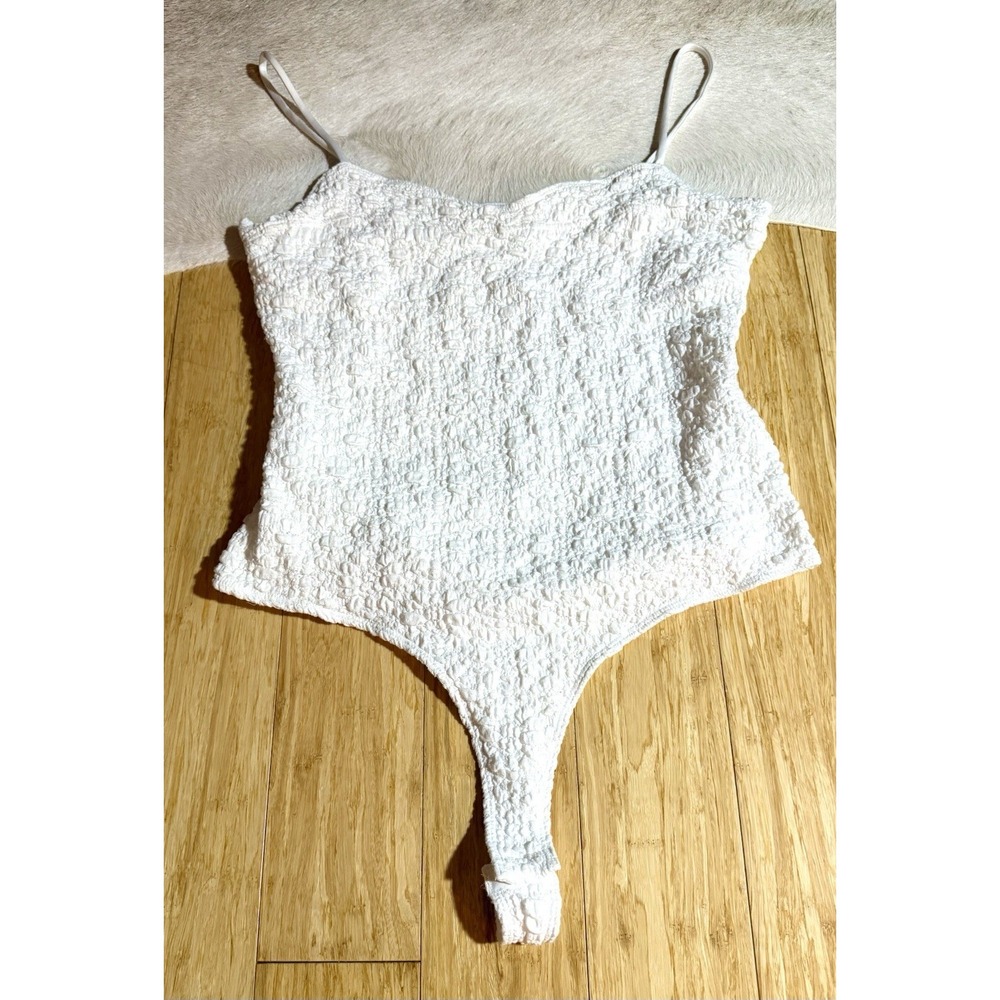 Elodie Women's Large One Piece‎ Ribbed Textured Tank Top Body Suit In White Y2K